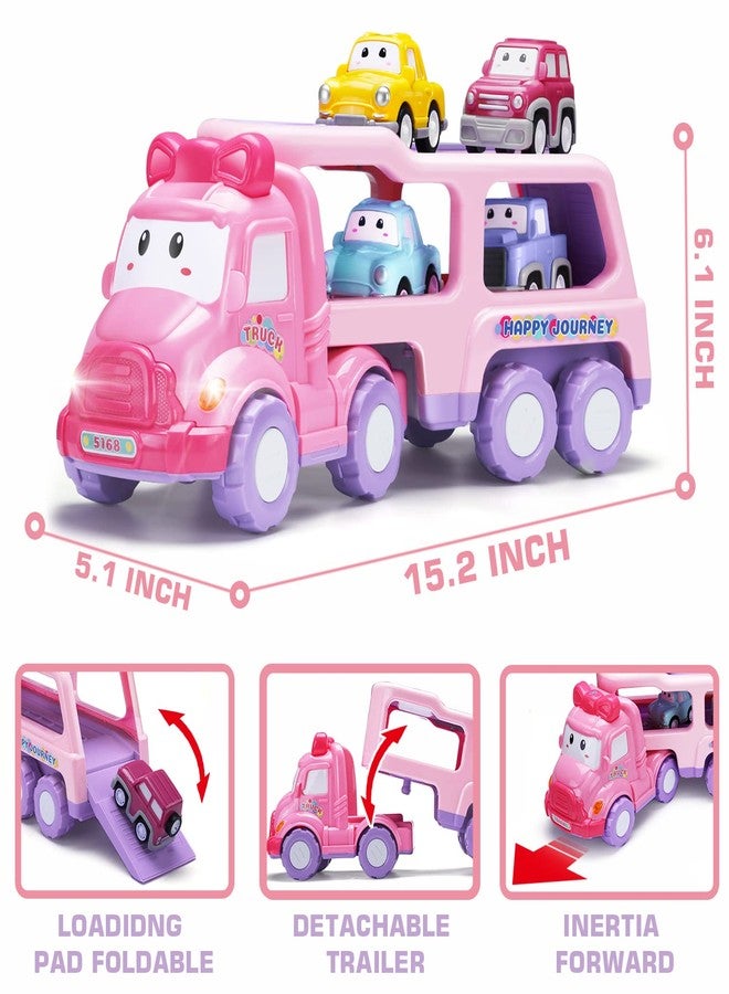 Uzoxlsn Cartoon Vehicle Toy for Toddler Girl, 9-in-1 Pink Carrier Truck for Baby Girls, Friction Power Transport Car with Light and Sound, Toys for 3 Years Old Little Girl Kid Child Infant Gift Birthday - Image 4
